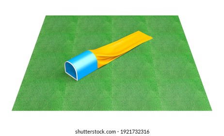 3D Illustration Of Dog Agility Equipment On Green Grass Isolated On White - Single Piece - Flat Tunnel