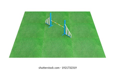 3D Illustration Of Dog Agility Equipment On Green Grass Isolated On White - Single Piece - Single Hurdle