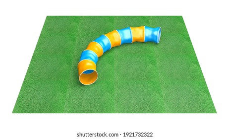 3D Illustration Of Dog Agility Equipment On Green Grass Isolated On White - Single Piece - Tunnel