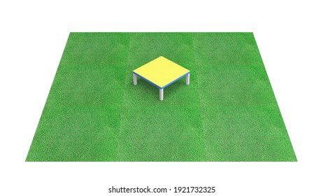 3D Illustration Of Dog Agility Equipment On Green Grass Isolated On White - Single Piece - Pause Table