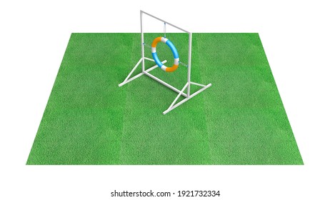 3D Illustration Of Dog Agility Equipment On Green Grass Isolated On White - Single Piece - Tire Jump