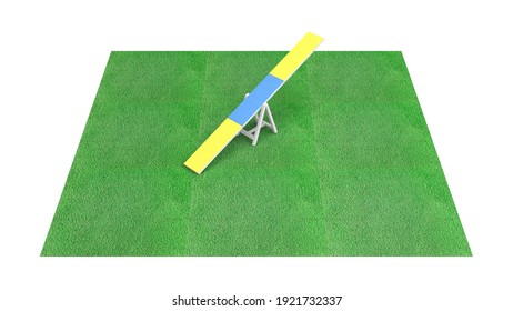 3D Illustration Of Dog Agility Equipment On Green Grass Isolated On White - Single Piece - Seesaw