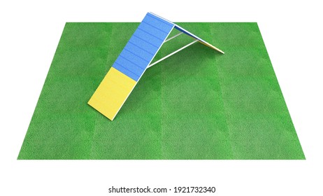 3D Illustration Of Dog Agility Equipment On Green Grass Isolated On White - Single Piece - A-Frame