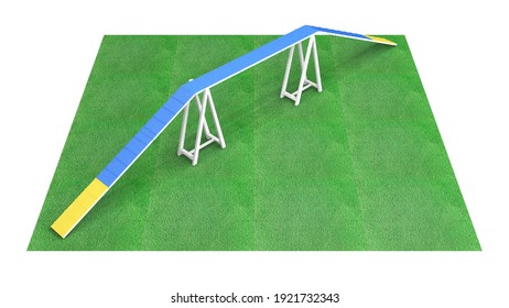 3D Illustration Of Dog Agility Equipment On Green Grass Isolated On White - Single Piece - Dogwalk