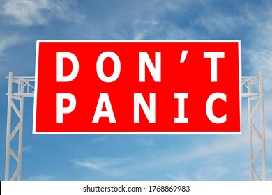 3D illustration of DON'T PANIC script on road sign