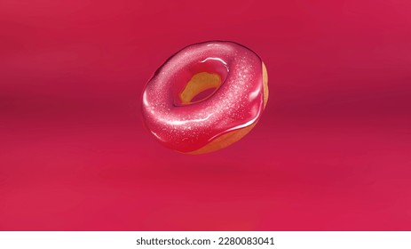 3d Illustration donut with viva magenta glaze. Color of the year 2023. Floating Pink Delicious donuts with icing on bright background. National donut day. 3D Illustration - Powered by Shutterstock