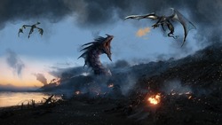 3d Illustration Dragon War And The Destruction Of The Earth