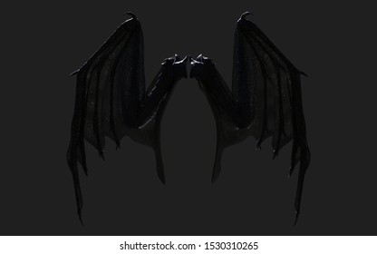 3d Illustration Dragon Wing, Devil Wings, Demon Wing Plumage Isolated on Black Background with Clipping Path.