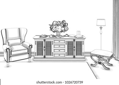 Modern Interior Hand Drawing Vector Stock Vector (Royalty Free) 373333816