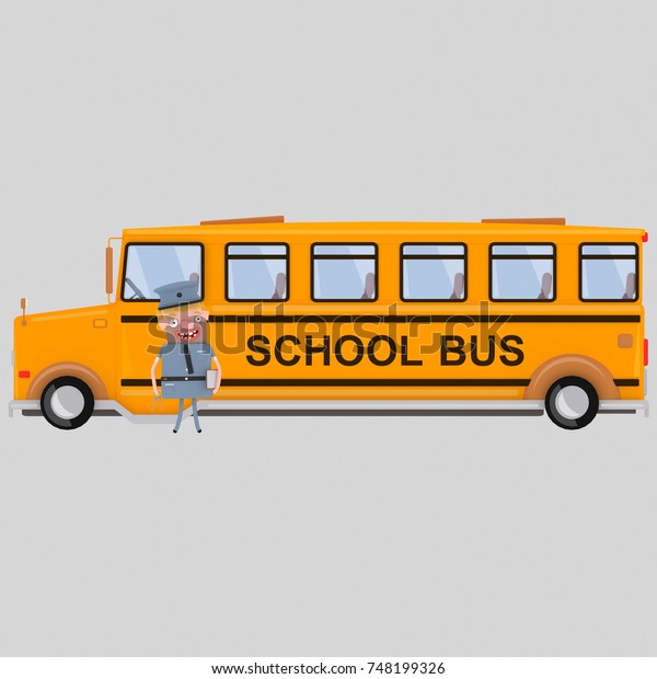 3d\
illustration. Driver in front of school\
bus