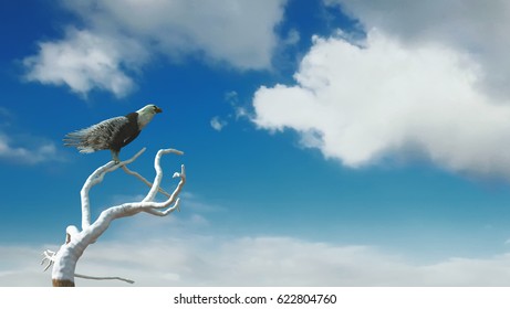 3d illustration of Eagle flying and dead tree
