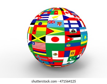 3d Illustration Of Earth Globe With Flags. White Background Isolated. Icon For Game Web. 