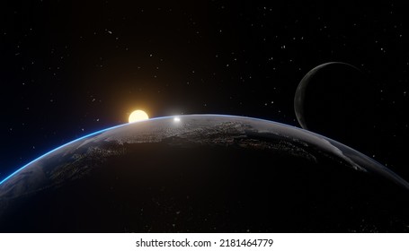 3D Illustration Of The Earth On The Dark Side.