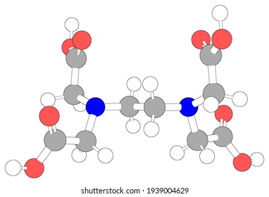 3D Illustration Of EDTA, Atoms Are Represented As Spheres And Bonds As Tubes. Also Called Edetic Acid, Edathamil, Endrate, Versene, Havidote.