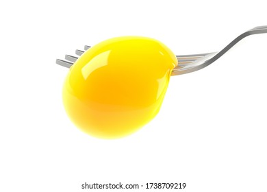 3D Illustration Of Egg Yolk Spilling From A Fork