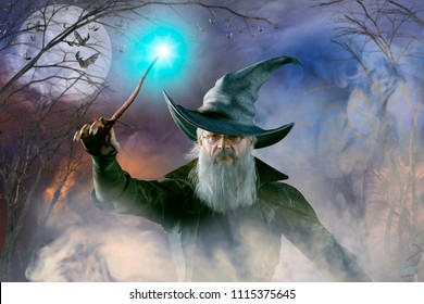 3D Illustration Of An Elderly The Wizard Merlin