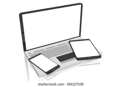 3D Illustration - Electronic Devices (laptop, Tablet, Cell Phone).