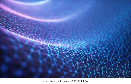 3D illustration, embossed mesh representing internet connections, cloud computing and neural network.