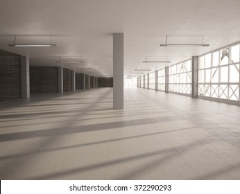 3d Illustration Of Empty Cement Parking Garage Interior
