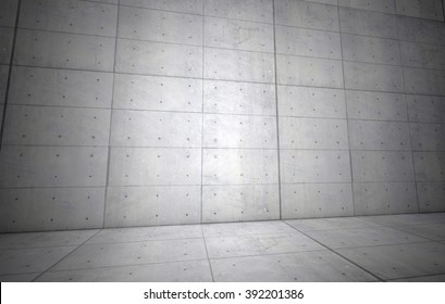 3D illustration, Empty concrete architecture room with tilted viewpoint.