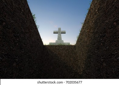 3d Illustration Of An Empty Grave Hole 