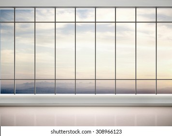 3d Illustration Of Empty Office With Large Windows