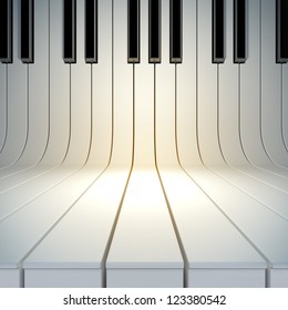 A 3d Illustration Of Empty Surface From Piano Keys. Blank Template Layout Of Music Placard