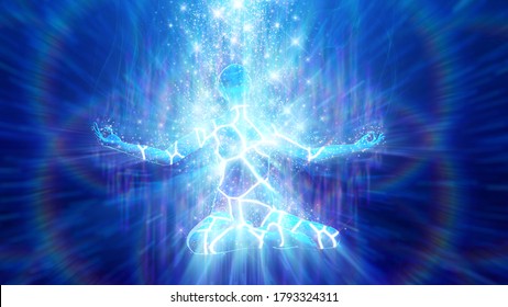 3D illustration of the energy of a meditating person