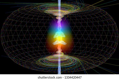 3D illustration. Energy within a person. multi-colored chakra.