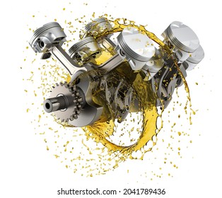 3d illustration Engine pistons and crankshaft with Lubricant Oil