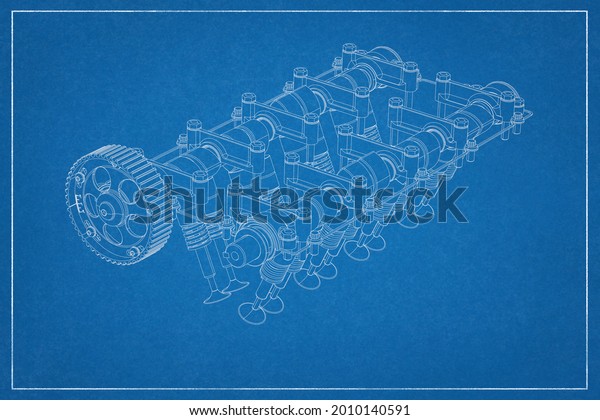 3D illustration\
of an engine valve\
system.