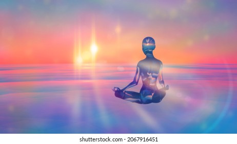3d Illustration Of Enlightenment By Rays In Morning Meditation