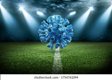 3d Illustration. Euro Soccer Cancellation Event Concept. Ball With Coronavirus Mask