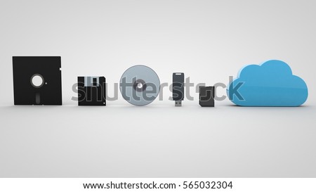 3D illustration of The Evolution Of Storage Devices