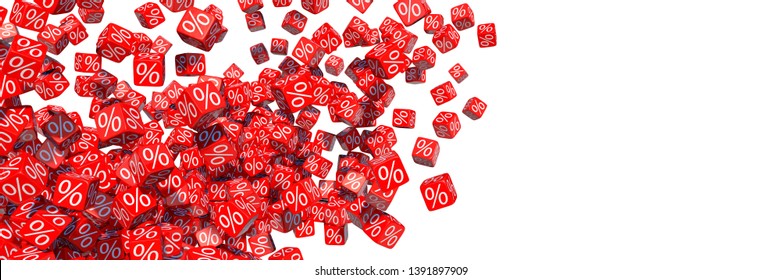 3D illustration, Exploding discount cubes with percent symbols