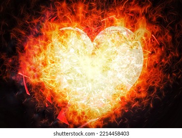 3d Illustration Of Exploding Heart Shaped Flame