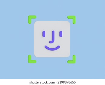 3d Illustration. Face Id Icon On Blue Isolated Background. Face Scan Icon