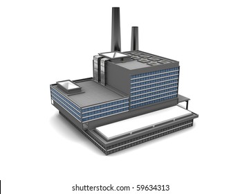 3d Illustration Of Factory Building Over White Background