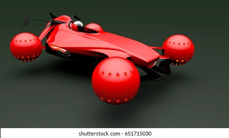 3D Illustration Of A Fantastic Sports Car Hovering Above The Surface.The Formula 1 Version