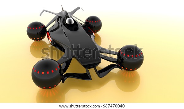3D illustration of a\
fantastic sports car hovering above the surface.The formula fly\
version