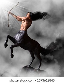 3D illustration of fantasy portrait showing a male centaur with bow and arrow