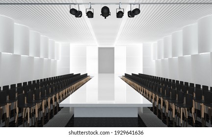 3D illustration of fashion empty runway with spot light. Stage 3d