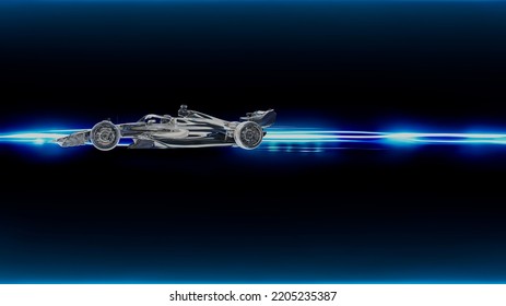 3d Illustration Of Fast-moving Forward Sports Racing Car, With Fast Or Velocity Motion Speed Trail As Background. 3d Rendering