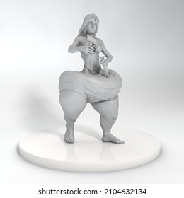 3D Illustration Of Fat Woman Sculpting Herself Into A Skinny Woman