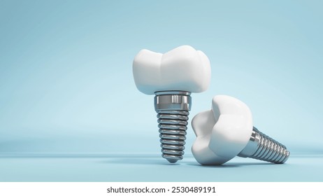 3D illustration features a molar tooth, highlighting its enamel and root structure. Implant image for dental, healthcare, and educational content focused on oral hygiene and treatment. - Powered by Shutterstock