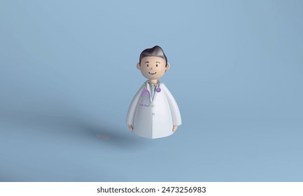 3D illustration featuring a smiling male doctor with a stethoscope against a light blue background. Perfect for healthcare, medical, and professional themes. - Powered by Shutterstock