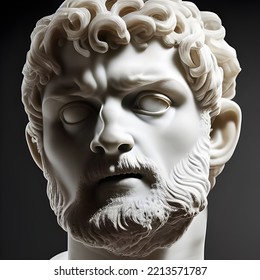 3D Illustration Featuring A White Marble Statue Bust Of An Ancient Greek Or Roman Man With Chiseled Features.