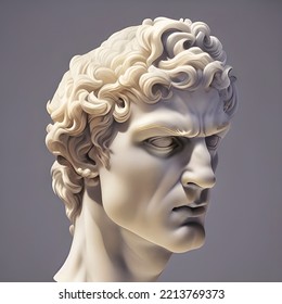 3D Illustration Featuring A White Marble Statue Bust Of An Ancient Greek Or Roman Man With Chiseled Features.