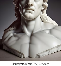 3D Illustration Featuring A White Marble Statue Bust Of An Ancient Greek Or Roman Man With Chiseled Features.