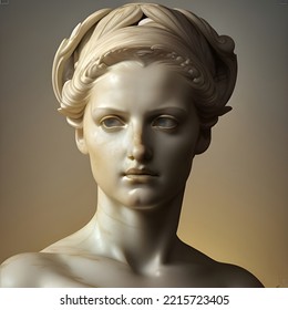 3D Illustration Featuring A White Marble Bust Of A Beautiful Young Female Angel.